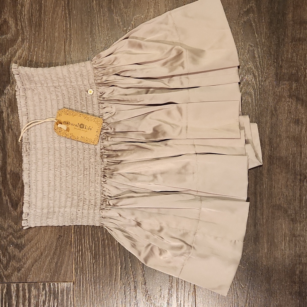 ❤️ NWT! NATURAL LIFE SMOCKED HIGH RISE SATIN DAISY SKORT IN CHAMPAGNE, XS